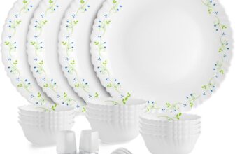 cello Pack of 22 Opalware Dazzle Tropical Lagoon |Crockery Set | Dinner Set(Green, White, Microwave Safe)