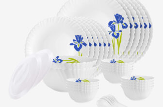 cello Pack of 34 Opalware Dazzle Blue Iris|Crockery Blue Dinner Set(Blue, White, Microwave Safe)