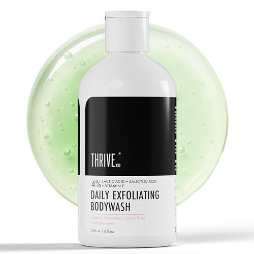 ThriveCo Exfoliating Body Wash | Lactic Acid, Salicylic Acid & Vitamin E | With Clinically Proven Diacnemide® | Targets Body Acne, Dead Skin & Tan | Prevents Dry, Rough, Bumpy Skin | For Men & Women | 236 ML