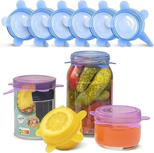 Reusable Premium Silicone Stretch Lids for Food Storage, Flexible Elastic Heat-Resistant Silicone Bowl Covers, Cups, Cans, 6 Different Sizes, Keep Food Fresh Blue & White (12)