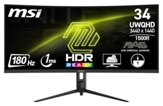 MSI MAG 342CQR E2 34 Inch 2K UWQHD Curved Gaming Monitor – 1500R 3440 x 1440 Resolution, 180 Hz / 1ms (MPRT), Adaptive Sync – DP 1.4a, HDMI 2.0b CEC, 95% DCI-P3, AI Vision, HDR Ready