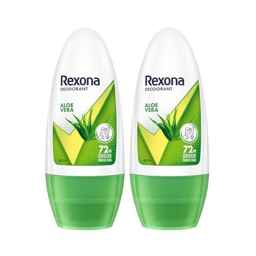 Rexona Aloe Vera Underarm Roll-On Deodorant for Women | 72 Hours Long-Lasting Odour Protection | 0% Alcohol, Safe on Skin | 50ML (Pack of 2)