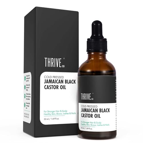 ThriveCo Cold-Pressed Jamaican Black Castor Oil for Hair, Skin, Eyebrows, Eyelashes & Nails | Promotes Scalp Health, Thicker Brows & Lashes | Prevents Hair Breakage | For Men & Women | 50 ml
