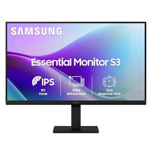Samsung 24″ (60.5 cm) S3 Flat Monitor|Super Slim Borderless Design|IPS Panel|FHD 1920 x 1080|120 Hz|5 ms|Dual HDMI Ports (2EA)|Game Mode|Eye Saver Mode|Wall Mountable|LS24F320GAWXXL|Black