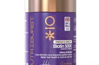 Nutriburst Biotin Gummies for Hair Growth | 10mg Biotin from 500,000 mcg Sesbania Extract | Cranberry Flavour | Stronger, Shinier Hair | No Added Sugar | 30 Days Pack