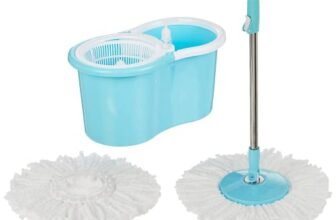 Presto! Spin Mop, Oval Bucket with Plastic Basket, 2 Refills, Blue & White