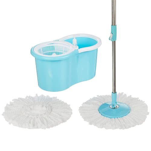 Presto! Spin Mop, Oval Bucket with Plastic Basket, 2 Refills, Blue & White