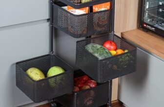 CELLO Kitchen Pro Trolley with Wheels | Storage Organizer & Kitchen Accessories Items for Kitchen Storage Rack Square Design Fruits & Vegetable Onion Cutlery | Multi-Purpose Trolley | (Black,Layer 4)