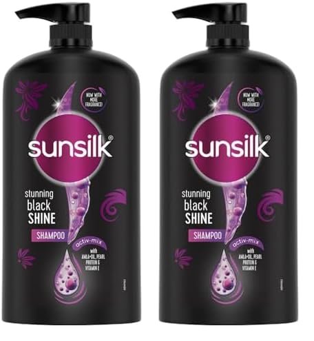 Sunsilk Stunning Black Shine Shampoo, With Amla+Oil, Pearl Protein & Vitamin E For Long Lasting Shine, 1 Ltr (Pack of 2)
