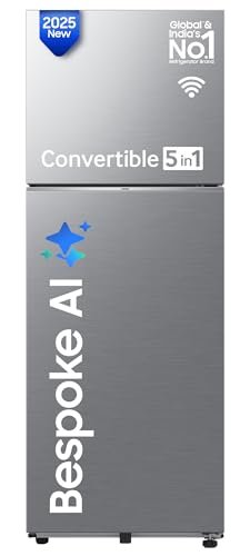 Samsung 419 L, 2 Star, Convertible 5-in-1, Digital Inverter, Frost Free Double Door, Bespoke AI WiFi Enabled Refrigerator (RT45DG6A2BS8HL, Silver, Elegant Inox)