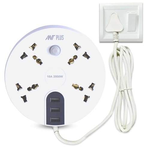 Ant Plus Electric 430 Power Strips with 4 Universal Socket and 3 USB-A, 3-Meter Cord, 2500-Watt, Fireproof, Heavy Duty Cable Overload Protection, Extension Cord for Home/Office Appliances – White