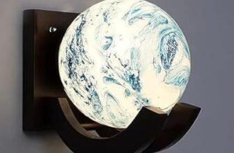 Nevika Decor Round Glass Earth Design Doom Wall Lamp with Wooden Fitting for Living Room| Modern Wall Lights for Bedroom, Drawing Room Pack of 1 (Inlcuding Bulb)