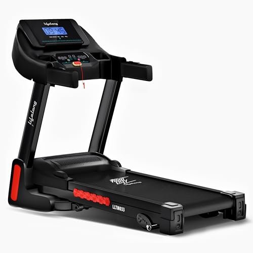 Lifelong FitPro Motorized Treadmill for Home (4HP Peak) | 3-Level Manual Incline | Rubberies Shock Absorption | Foldable Hydraulic | 12 Preset Workouts | 14km/hr | 100Kg | Bluetooth (LLTM033)