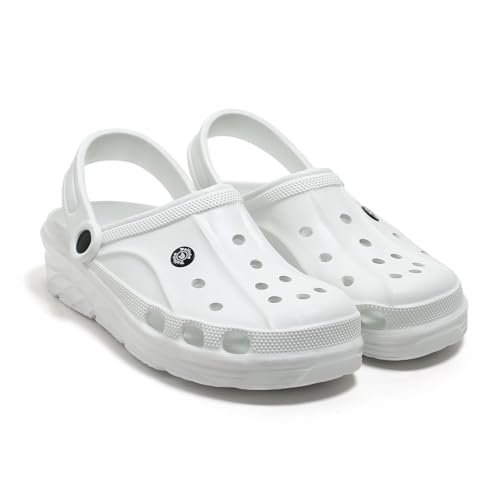 PAHNAVA Extra Soft Classic Clogs | Lightweight, Stylish & Anti-Skid Sandals | Waterproof Casual Mules for Unisex | White | Size – 8