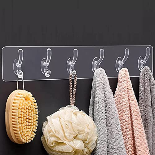 KBS Wall Hanger Hooks for Hanging Clothes Home Kitchen Office Bathroom Bedroom Door Organizers Accessories Items (6-Hook-Hanger-Transparent)(Pack of-1)