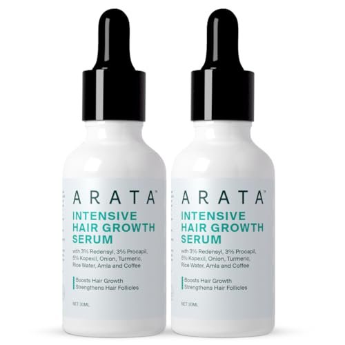 Arata Intensive Hair Growth Serum for Men & Women | 3% Redensyl, 3% Procapil & 5% Kopexil | Onion, Turmeric & Rice Water | Controls Hair Fall, Boosts Hair Growth & Strengthens Hair | Pack of 2 (60ml)