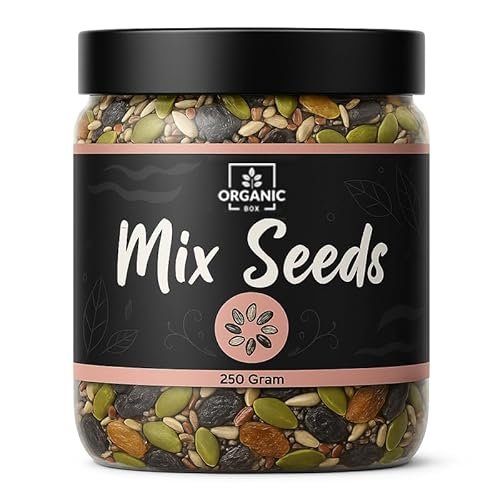 Organic Box 100% Natural Premium 5 in 1 Mix Seeds + Raisins for Eating (Pumkin Chia Sunflower Flax Seed + Raisin) | Mix Seeds | Diet Snacks – 250gm – Diwali Gift Pack