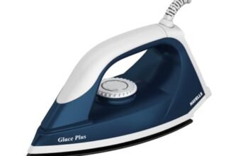 Havells Glace Plus 1000 Watts Dry Iron Press| Greblon Non Stick Sole Plate with German Technology | ISI Certified |Cord Winder | Aerodynamic Design |2 Year Manufacturer Warranty|Stainless Steel(Blue)