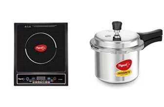 Pigeon Aluminium By Stovekraft Cruise 1800 Watt Induction Cooktop With 7 Segments Led Display, Preset Timer, Auto Switch Off & Favourite Outer Lid Non Induction Pressure Cooker, 3 Litres,silver