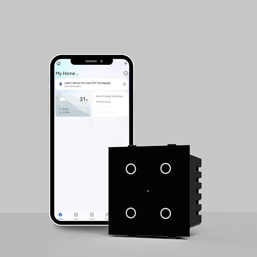 AZIOT SMART MODULAR 4 GANG TOUCH SWITCH (6 amps each) – GLASS (Not Acrylic): Elevate Your Home with Effortless Control (Fits in Anchor Roma Classic and similar plates), Black