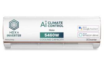 Haier 1.5 Ton 5 Star AI Climate Control Smart Split AC (5460W, Copper, HEXA Inverter, Heavy Duty, 4 Way Swing, Frost Clean, HD Filter, Cools at 60°C, 20 mtr Air Throw- HSU19K-PYAIR5BN-INV, White)