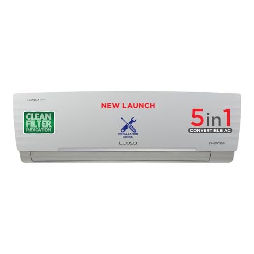 Lloyd 1.5 Ton 3 Star Inverter Split AC (5 in 1 Convertible, Copper, Anti-Viral + PM 2.5 Filter, White with Chrome Deco Strip, GLS18I3FWAGC)