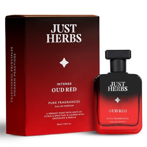 Just Herbs Intense Oud Red EDP Perfume Spray for Men, Long Lasting Up to 8 Hours Pure Fragrance Eau Da Parfum Mens Body Spray – 50 ml