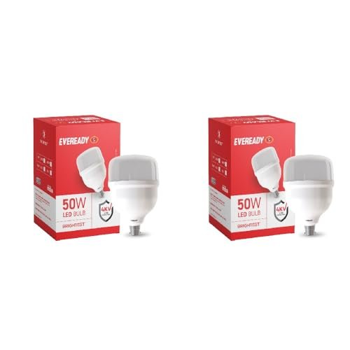 Eveready 50W LED Hammer Bulb | High CRI & High Efficiency | Energy Efficient | Mercury-Free | 4KV Surge Protection | 100 Lumens Per Watt |Cool Day Light (6500K) b22d (Pack of 2)