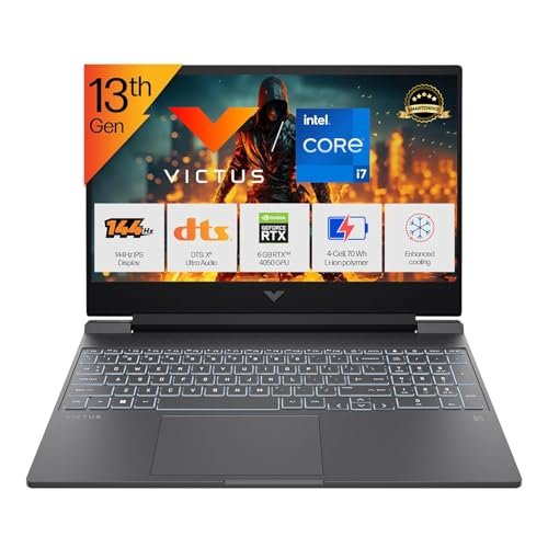 HP Smartchoice Victus, 13th Gen i7-13620H, 6GB RTX 4050, 16GB DDR4(Upgradeable) 512GB SSD, 144Hz, 300nits, FHD, 15.6”/39.6cm, Win11, M365* Office24, Mica Silver, 2.3kg, fa2100TX/2103tx, Gaming Laptop
