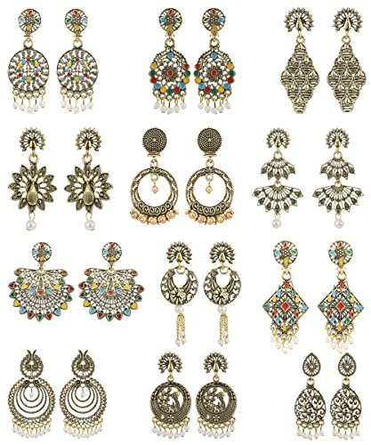 kreyam's earrings for women fashion Chandbali Pearl Jhumka Traditional Combo Set of 12 Pack Fancy Jhumki