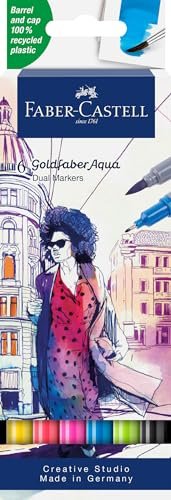Faber-Castell Goldfaber Aqua Dual Marker – Set of 6, Fine & Brush Tips