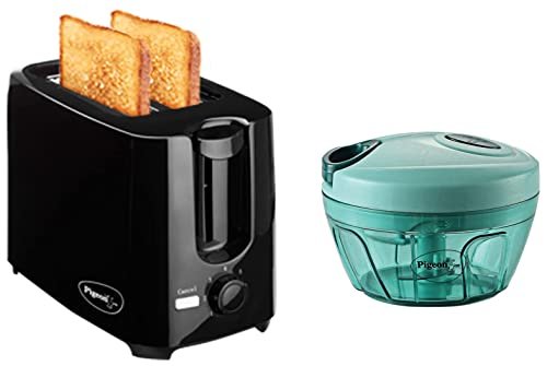 Pigeon 2 Slice Auto Pop Up Toaster. A Smart Bread Toaster For Your Home | 750 Watts, Plastic Mini Handy And Compact Chopper With 3 Blades (Green, 400 Ml)