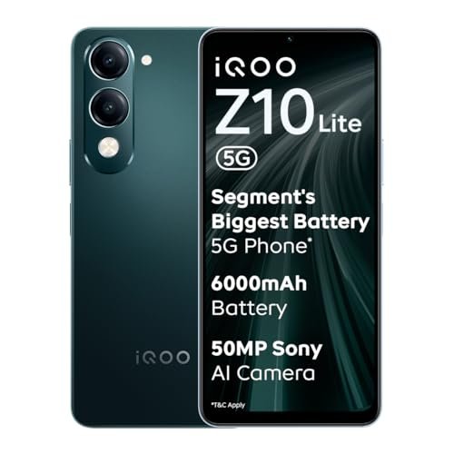 iQOO Z10 Lite 5G (Cyber Green, 4GB RAM, 128GB Storage) | 6000 mAh Battery | Dimensity 6300 5G Processor with 433K+* AnTuTu Score | IP64 Rated & Military Grade Shock-Resistance*
