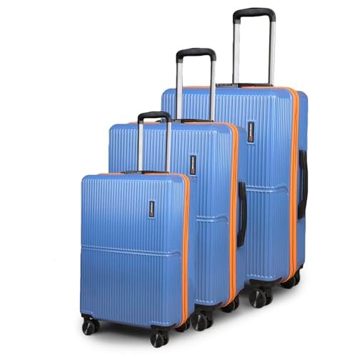 MOVE-MEANT Set of 3 Glide Small Cabin,Medium & Large Check-in Suitcase | 55 Cm,66 Cm & 75 Cm| 360 Degree 8 Wheels Number Lock Polycarbonate MAT. Blue Trolley Bag | Luggage for Travel – Pack of