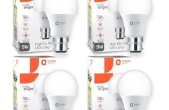 Orient Electric 9W High Glow LED bulb| 180-degree wide beam angle| Voltage surge protection up to 4 kV| 6500K, Cool White| B22d base| Made in India| Pack of 4