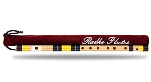 Radhe Flutes | C Natural Right Handed Middle Bansuri | Black & Yellow | Tuned With Tanpura A=440Hz | PVC Flute + Velvet Cover + Hindi & English Flute Lessons