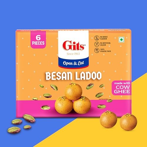 Gits Besan Ladoo X 1 Box 200 gm | Besan Ladoo Made with Pure Cow Ghee | Indian Mithai | No Added Colours |Traditional Sweets | Gift Pack