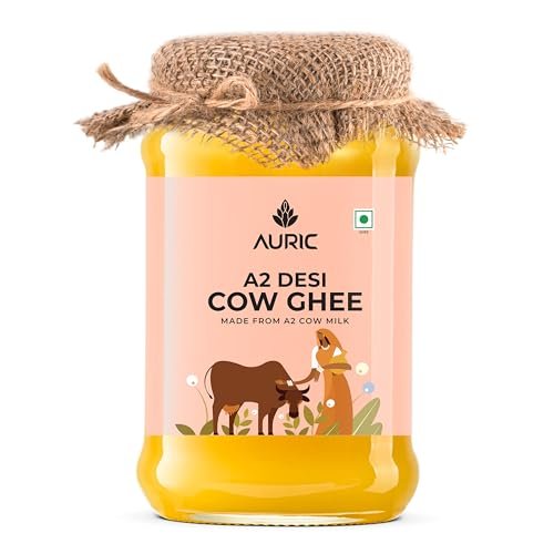 Auric A2 Bilona Desi Cow Ghee 1 liter- Vedic Bilona Method -Traditional Curd Churned -Lab Tested – Danedar Ghee -Grass Fed Cow -Glass Jar
