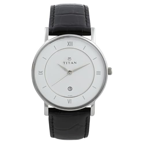 T TAN Men Classic White Dial Analog with Date Black Leather Strap Watch (Black)