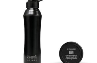 SOLARA Stainless Steel Water Bottle for adults 1 Litre (Pack of 1), Single walled, Steel water bottle 1 ltr, water bottle for school kids, Girls, Travel, Gym, Office, Black Knight