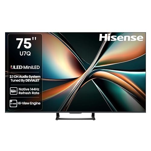 Hisense 189 cm (75 inches) U7Q Series 4K Ultra HD Smart QLED Mini LED TV 75U7Q (Black)