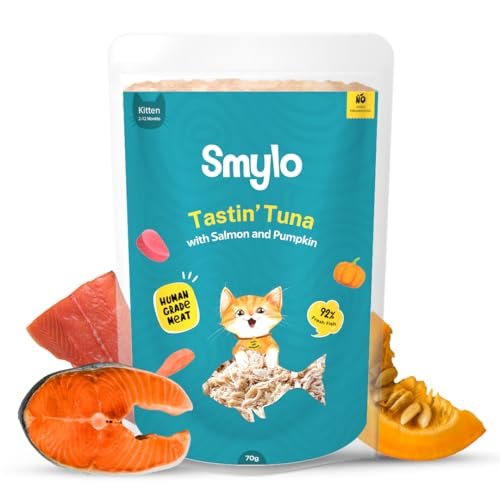 Smylo Natural Healthy Kitten Wet Food (2-12 Months) 70g | Tuna, Salmon & Pumpkin | for Healthy Skin & Coat, Supports Digestion | No Preservatives & Grain Free | Vet-Formulated