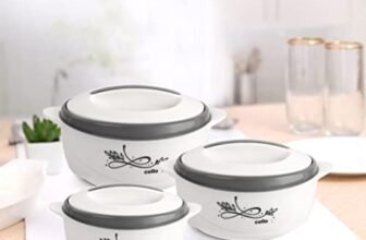 CELLO Sapphire Insulated Inner Steel Casserole Set of 3, White (500ml, 1000ml, 1500ml) | Hot Box for Kitchen | Hot Pot | Chapati Box | Locks in The Cold & Heat for Long | Serving Bowl with Lid |