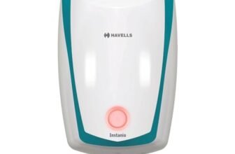 Havells Instanio 10 Litre Storage Water Heater (Geyser) | Color Changing Temp. Sensing LED Indicator | Anti Rust Tank | Warranty: 5 Year on Tank | High Rise Compatible (White Blue)