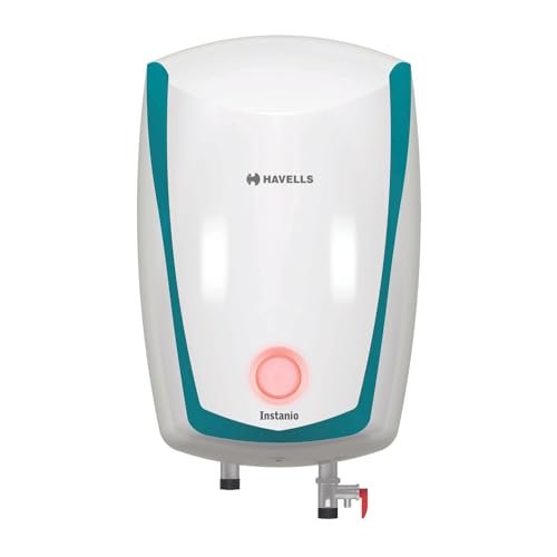 Havells Instanio 10 Litre Storage Water Heater (Geyser) | Color Changing Temp. Sensing LED Indicator | Anti Rust Tank | Warranty: 5 Year on Tank | High Rise Compatible (White Blue)