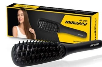 Ant Esports HSB2222 Hair Straightener Brush, Fast Heating Straightening Comb with Anti Scald & On-Off Safe, Portable Travel Flat Iron Brush, Frizz-Free Hair Care Silky Straight Heated – Black