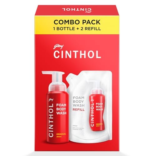 Cinthol Original Foam Body Wash – Combi Pack (600ml) | 1 Bottle & 2 Refill | Unique Foam Formula for Moisturized & Irresistibly Soft Skin | Suitable for All Skin Types
