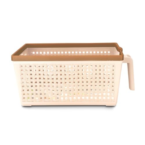 Nayasa Plastic Frill Basket | 6 Litre | Rectangular Shape | Veg Baskets for Storage in Kitchen | Food Basket for Kitchen | Peach