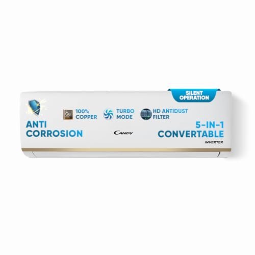 Candy 1 Ton 3 Star Split AC(5 in 1 Convertible,100% Copper,Aqua Clean, Inverter Technology, 3450 W, CS12P3W-INV)