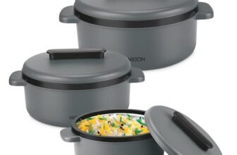 Milton Micronova Jr. Gift Set Inner Stainless Steel Casserole, Set of 3 (380 ml, 775 ml, 1345 ml), Grey, BPA Free, Food Grade, Hot and Cold, Microwaverable Steel, Dishwasher Safe, Chapati, Roti